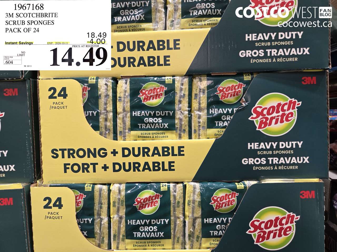 1967168 3M SCOTCHBRITE SCRUB SPONGES PACK OF 24 ($4.00 INSTANT SAVINGS EXPIRES ON 2026-10-11) $14.49