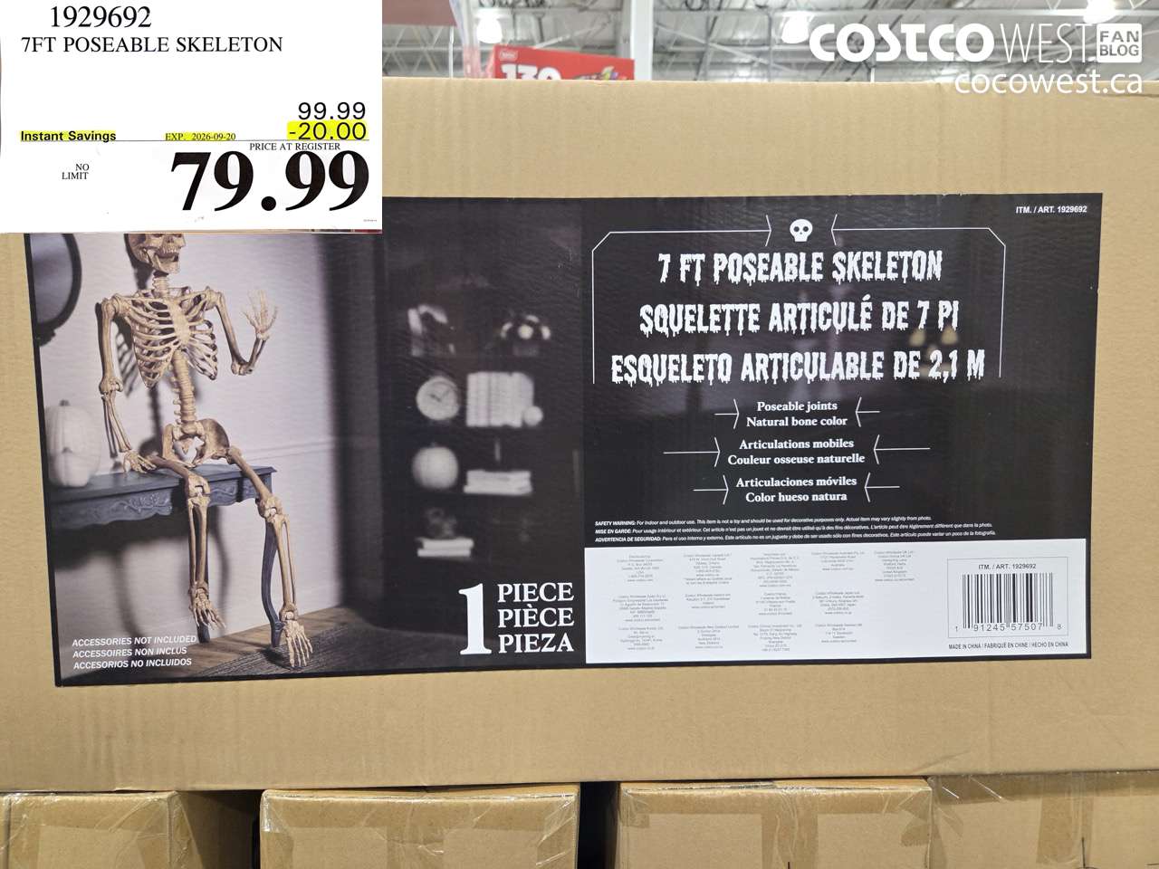 1929692 7FT POSEABLE SKELETON ($20.00 INSTANT SAVINGS EXPIRES ON 2026-09-20) $79.99