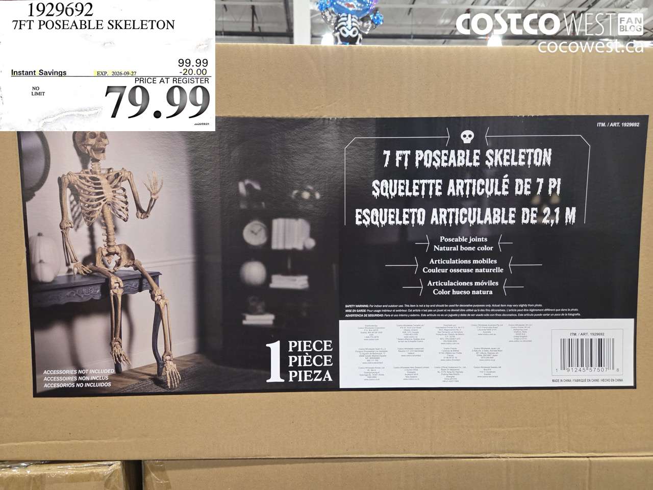 1929692 7FT POSEABLE SKELETON ($20.00 INSTANT SAVINGS EXPIRES ON 2026-09-27) $79.99