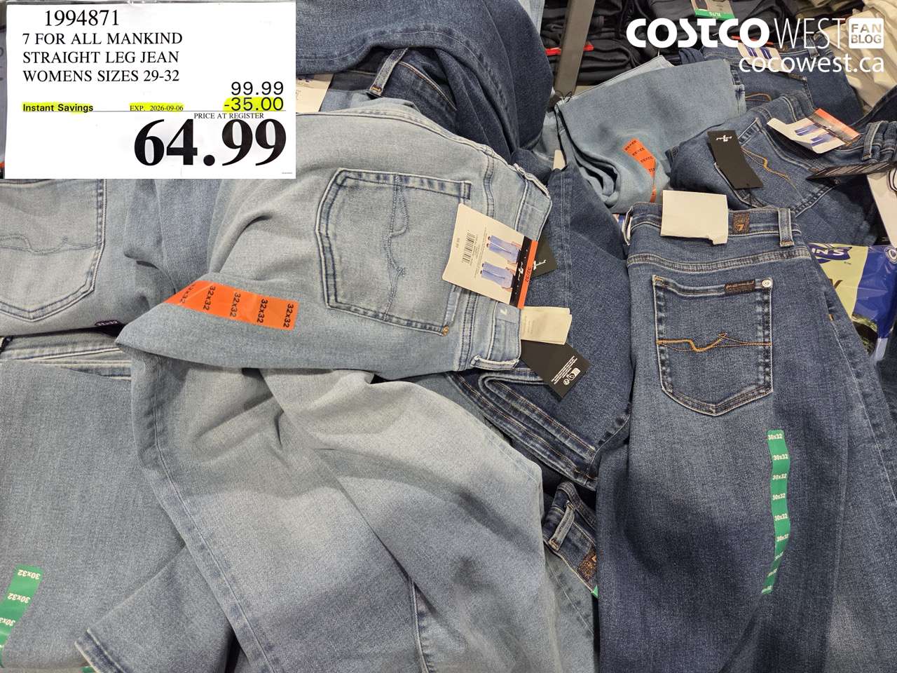 1994871 7 FOR ALL MANKIND STRAIGHT LEG JEAN WOMENS SIZES 29-32 ($35.00 INSTANT SAVINGS EXPIRES ON 2026-09-06) $64.99