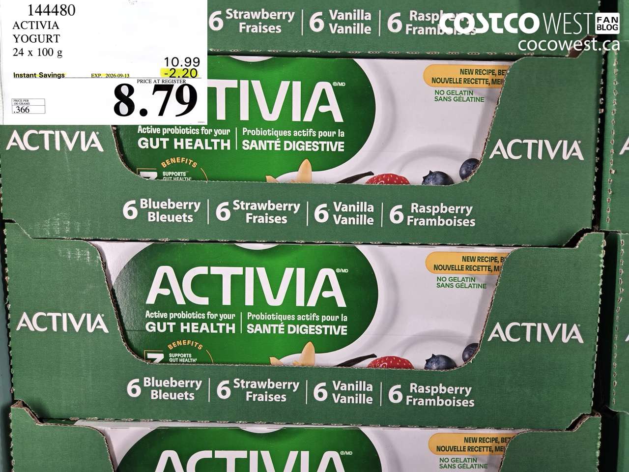 144480 ACTIVIA YOGURT 24 X 100 G ($2.20 INSTANT SAVINGS EXPIRES ON 2026-09-13) $8.79