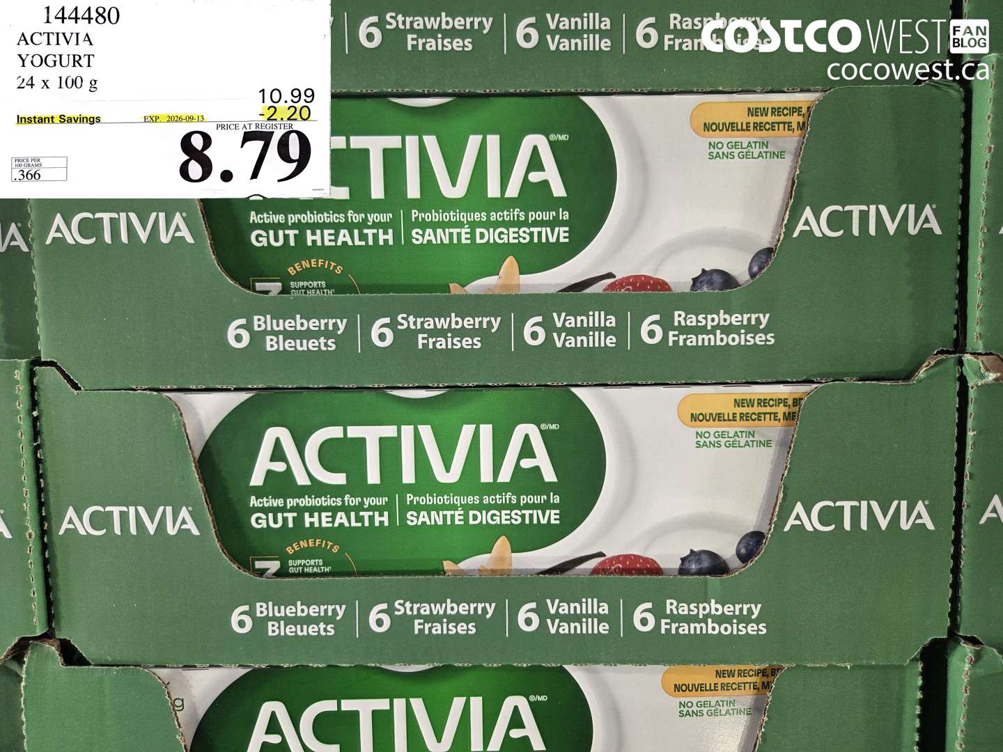 144480 ACTIVIA YOGURT 24 X 100 G ($2.20 INSTANT SAVINGS EXPIRES ON 2026-09-13) $8.79