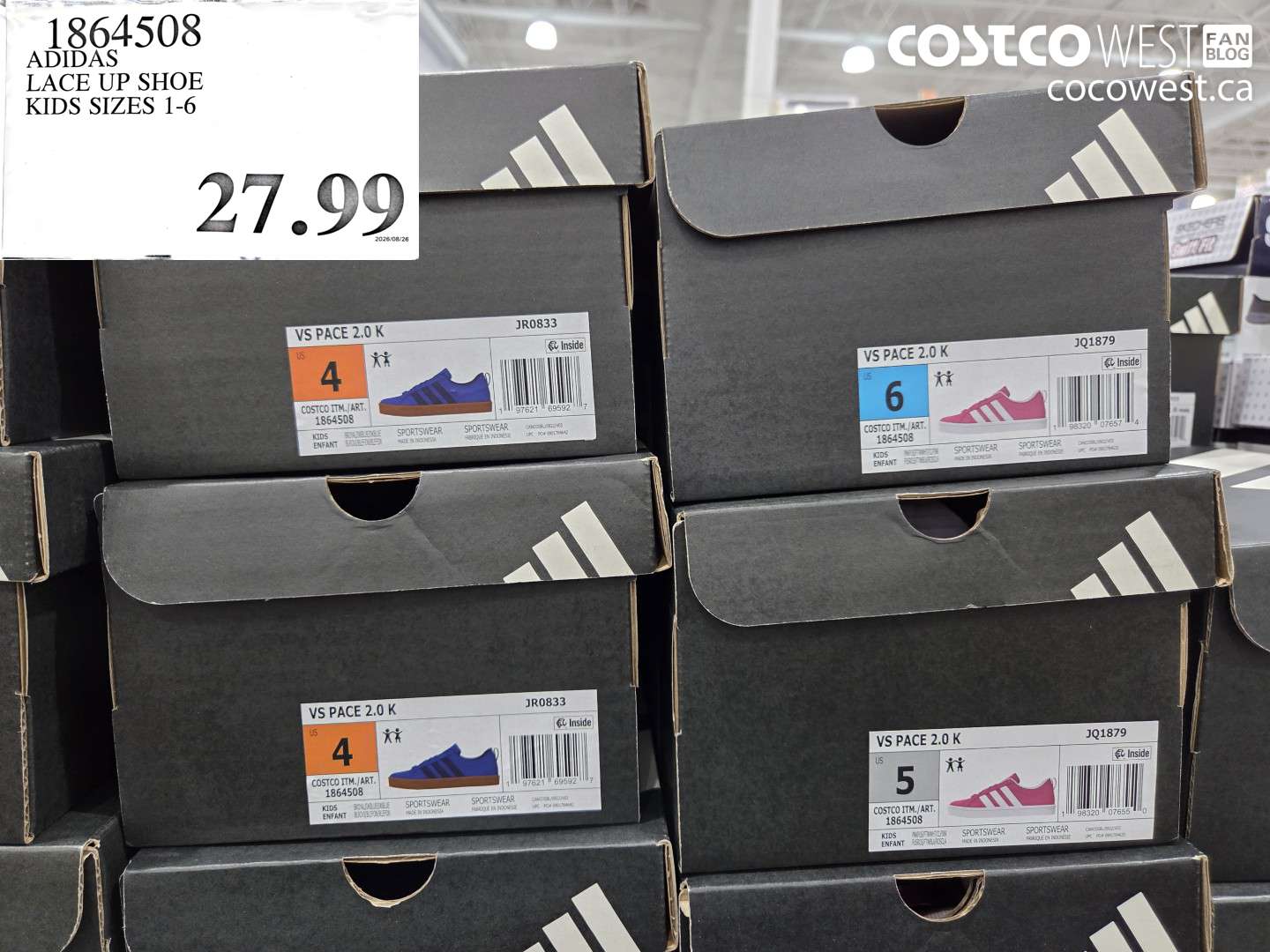 1864508 ADIDAS LACE UP SHOE KIDS SIZES 1-6 $27.99