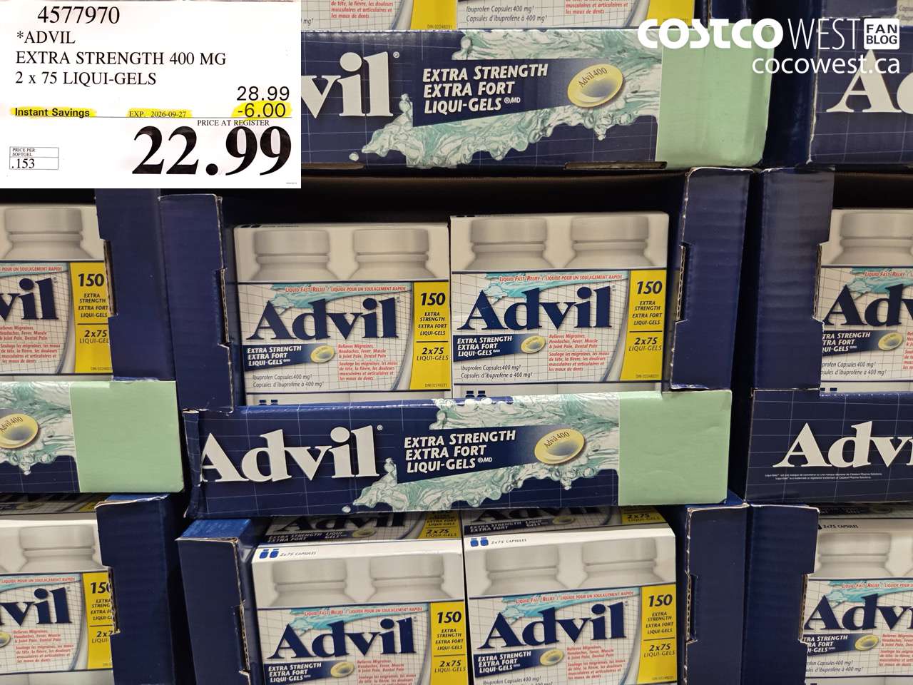 4577970 ADVIL EXTRA STRENGTH 400 MG 2 X 75 LIQUI-GELS ($6.00 INSTANT SAVINGS EXPIRES ON 2026-09-27) $22.99