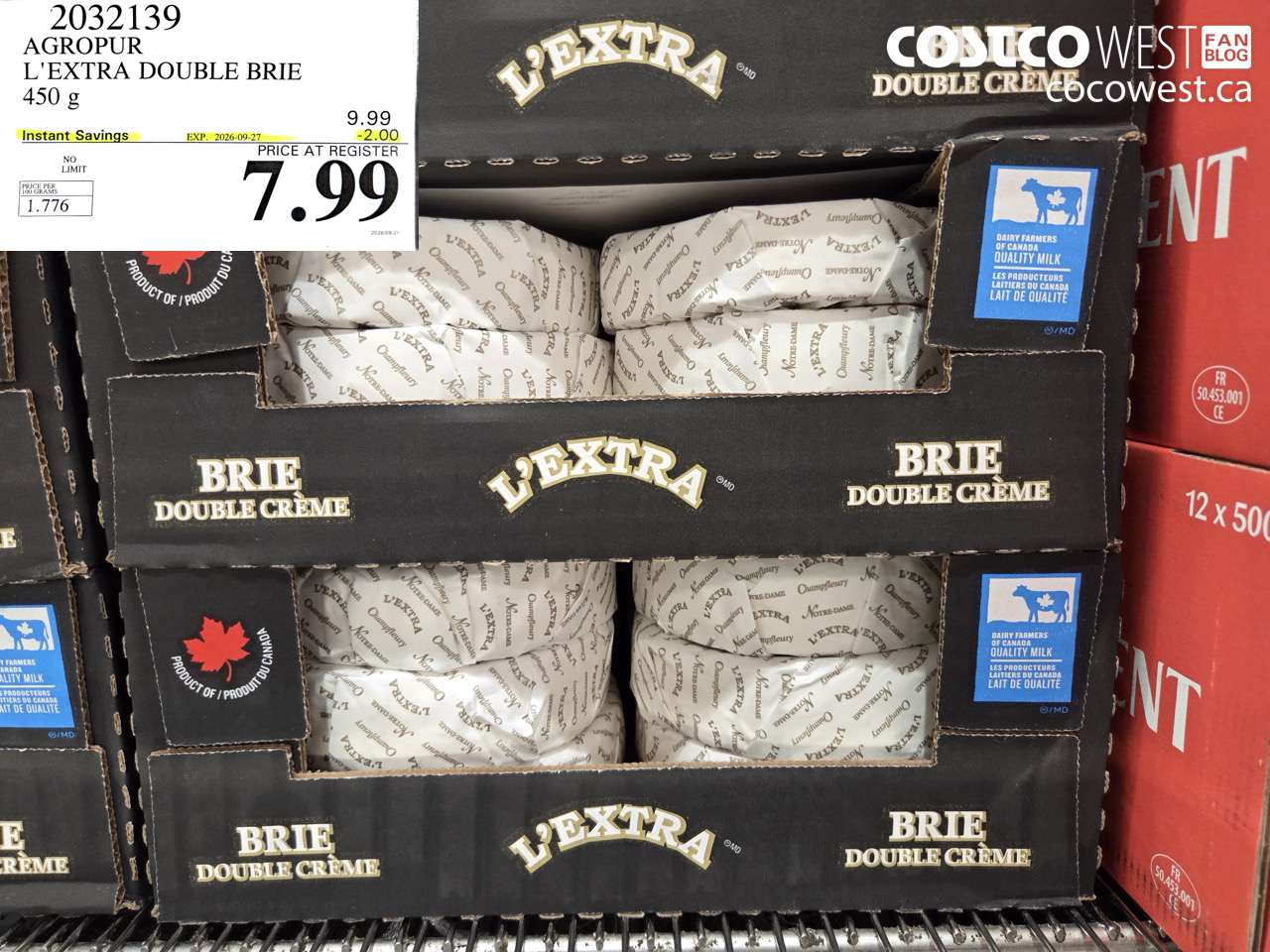 2032139 AGROPUR L'EXTRA DOUBLE BRIE 450 G ($2.00 INSTANT SAVINGS EXPIRES ON 2026-09-27) $7.99