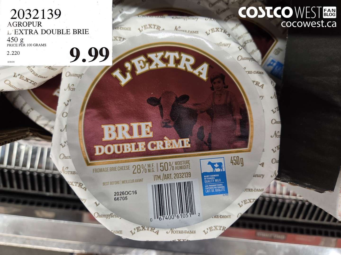2032139 AGROPUR L EXTRA DOUBLE BRIE 450 G $9.99