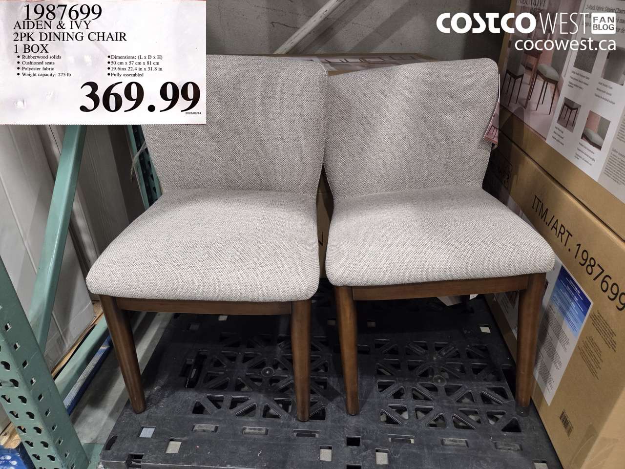 1987699 AIDEN & IVY 2PK DINING CHAIR 1 BOX $369.99