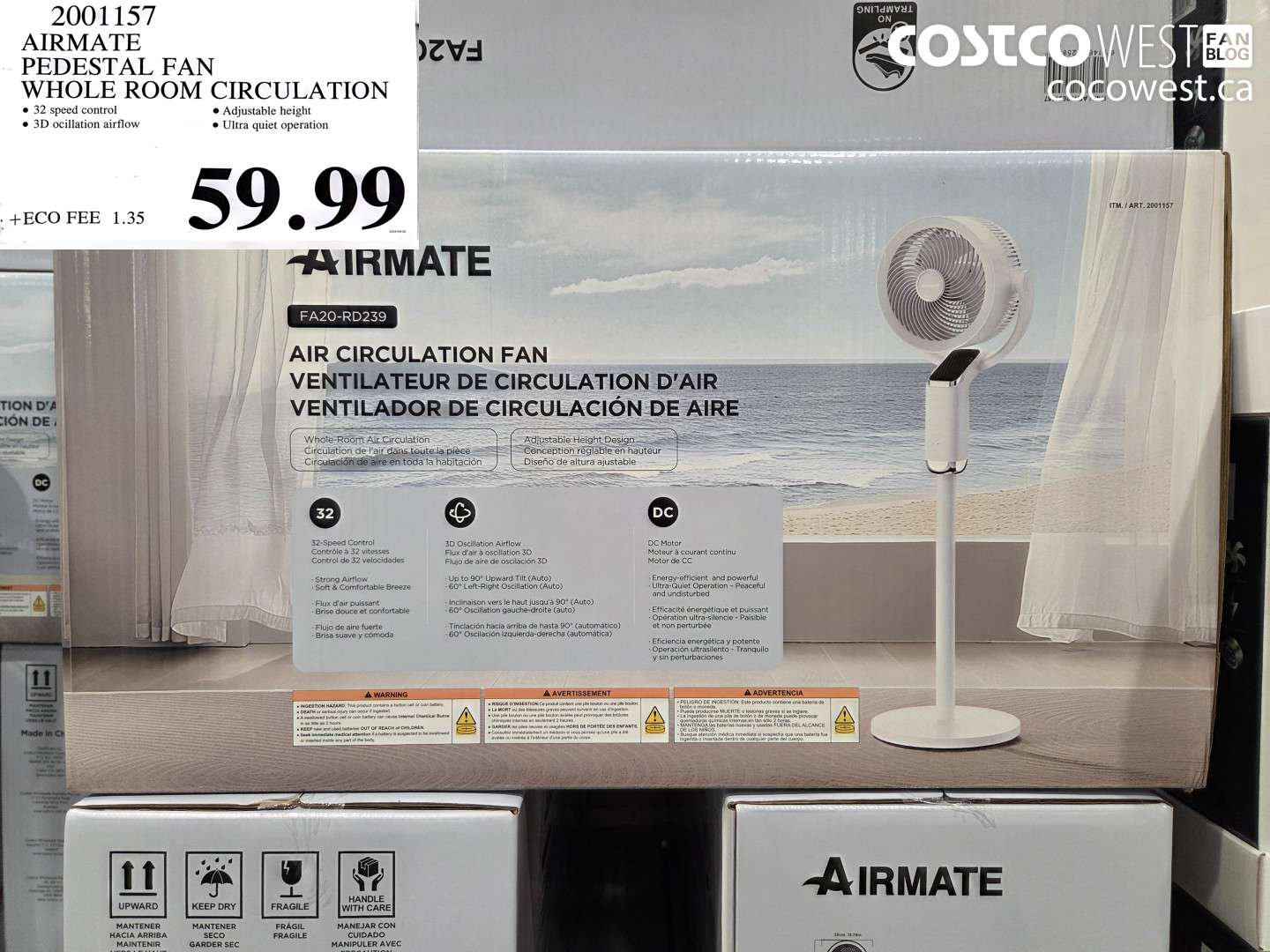 2001157 AIRMATE PEDESTAL FAN WHOLE ROOM CIRCULATION $59.99