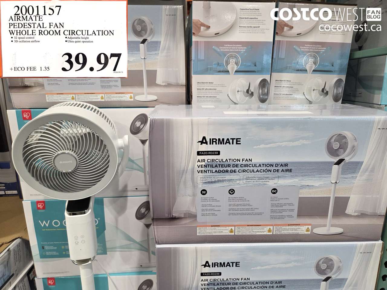 2001157 AIRMATE PEDESTAL FAN WHOLE ROOM CIRCULATION $39.97