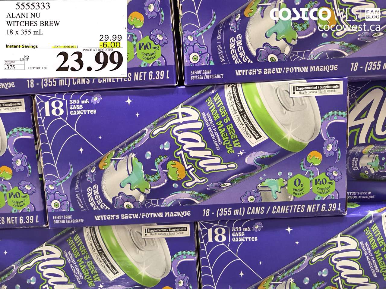 5555333 ALANI NU WITCHES BREW 18 X 355 ML ($6.00 INSTANT SAVINGS EXPIRES ON 2026-10-11) $23.99
