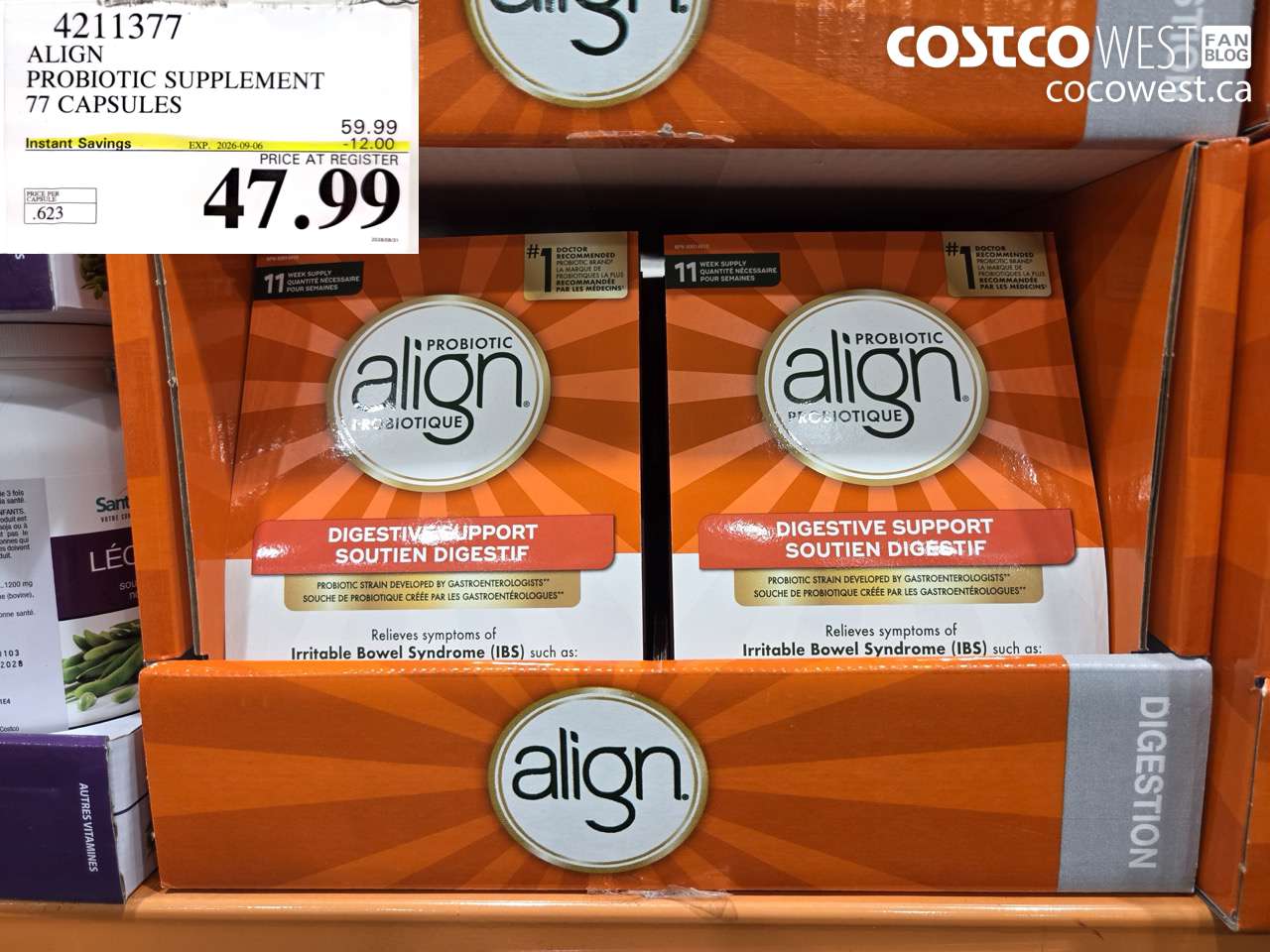 4211377 ALIGN PROBIOTIC SUPPLEMENT 77 CAPSULES ($12.00 INSTANT SAVINGS EXPIRES ON 2026-09-06) $47.99
