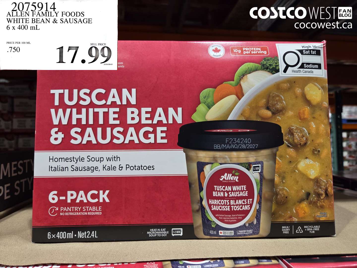 2075914 ALLEN FAMILY FOODS WHITE BEAN & SAUSAGE 6 X 400 ML $17.99