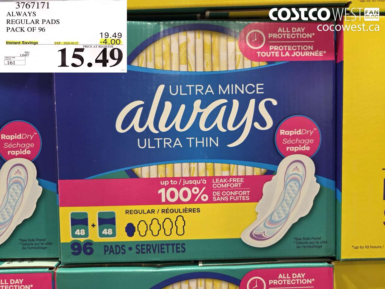3767171 ALWAYS REGULAR PADS PACK OF 96 ($4.00 INSTANT SAVINGS EXPIRES ON 2026-09-27) $15.49