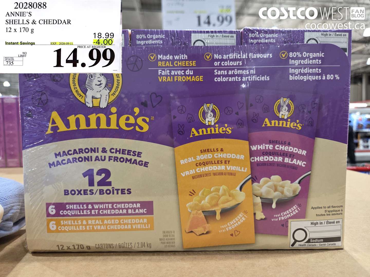 2028088 ANNIE'S SHELLS & CHEDDAR 12 X 170 G ($4.00 INSTANT SAVINGS EXPIRES ON 2026-09-11) $14.99