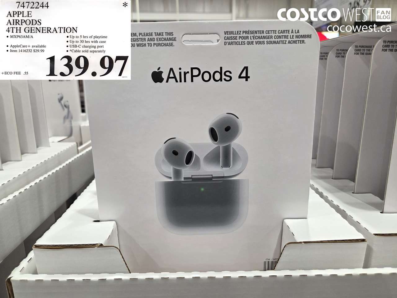 7472244 APPLE AIRPODS 4TH GENERATION $139.97