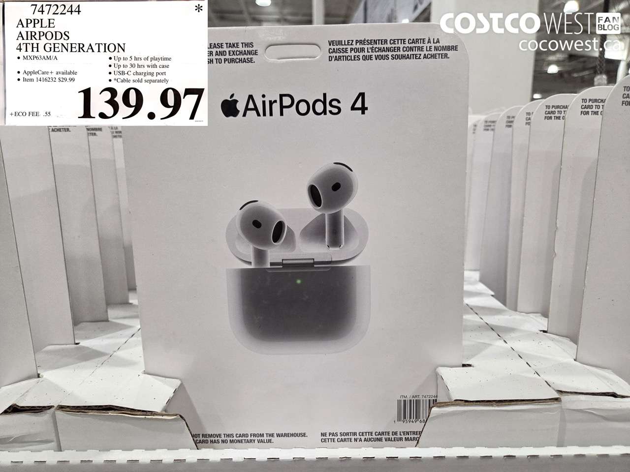 7472244 APPLE AIRPODS 4TH GENERATION $139.97