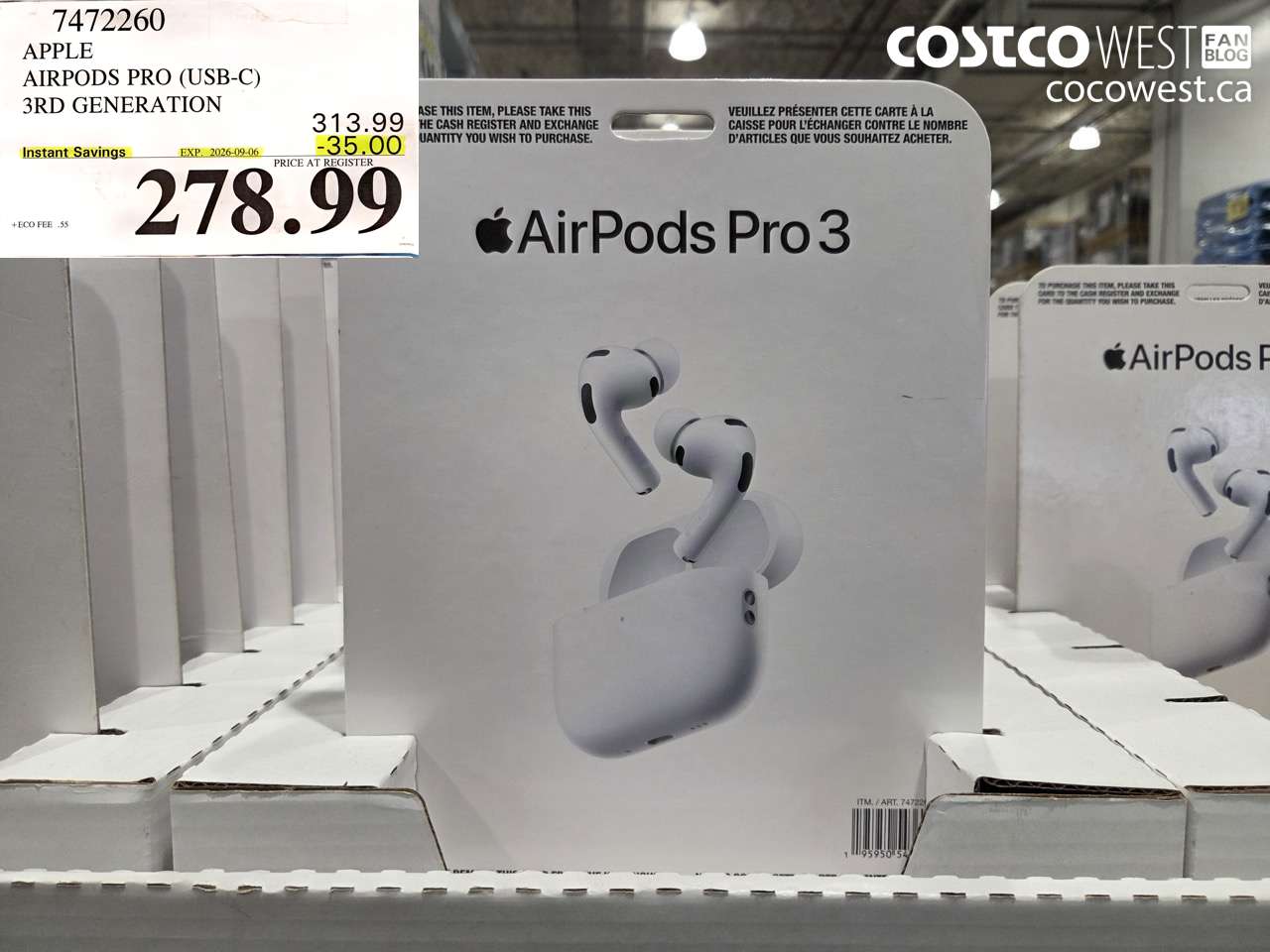 7472260 APPLE AIRPODS PRO (USB-C) 3RD GENERATION ($35.00 INSTANT SAVINGS EXPIRES ON 2026-09-06) $278.99