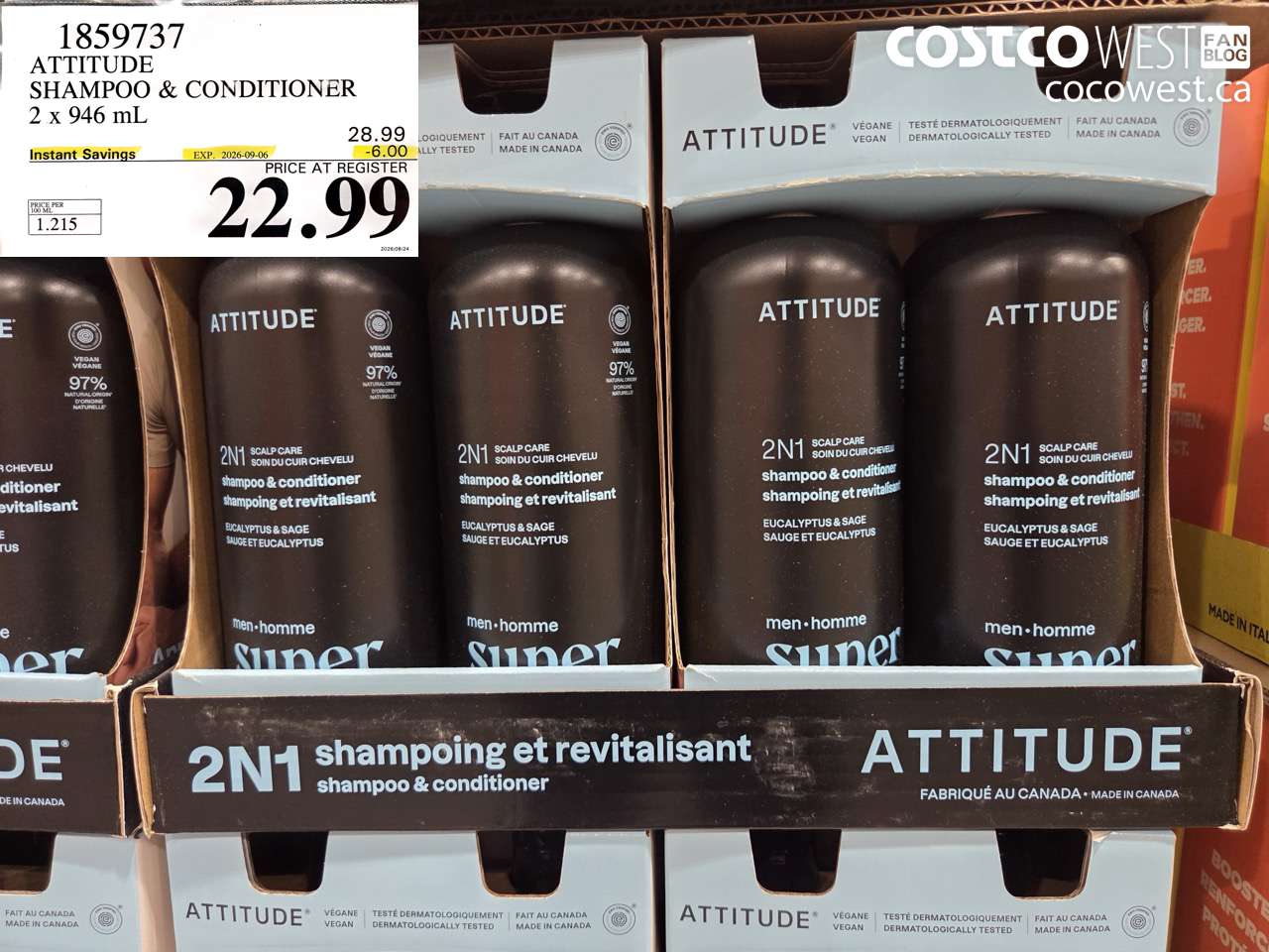 1859737 ATTITUDE SHAMPOO & CONDITIONER 2 X 946 ML ($6.00 INSTANT SAVINGS EXPIRES ON 2026-09-06) $22.99