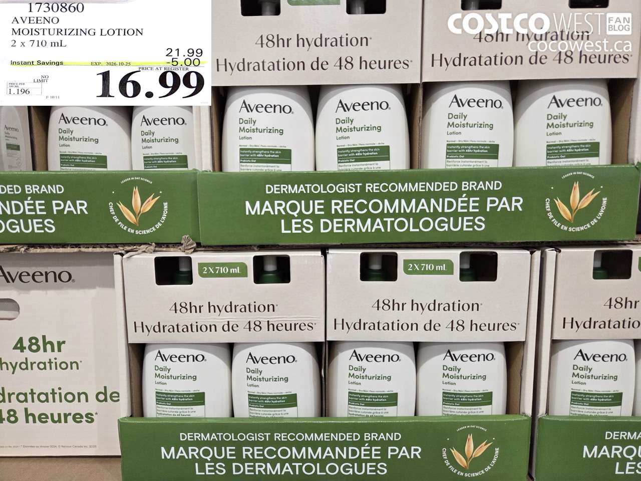 1730860 AVEENO MOISTURIZING LOTION 2 X 710 ML ($5.00 INSTANT SAVINGS EXPIRES ON 2026-10-25) $16.99