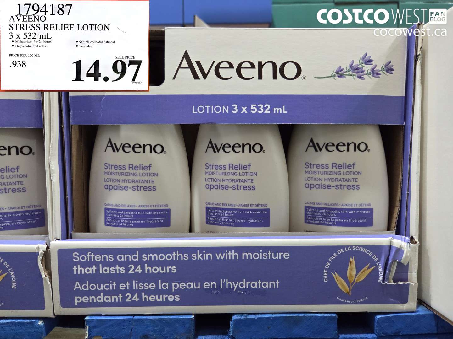 1794187 AVEENO STRESS RELIEF LOTION 3 X 532 ML $14.97