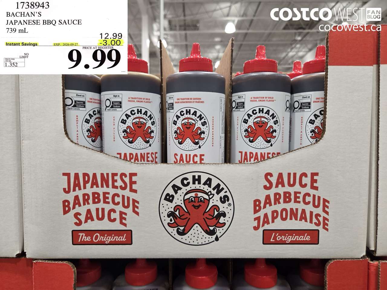 1738943 BACHAN'S JAPANESE BBQ SAUCE 739 ML ($3.00 INSTANT SAVINGS EXPIRES ON 2026-09-27) $9.99