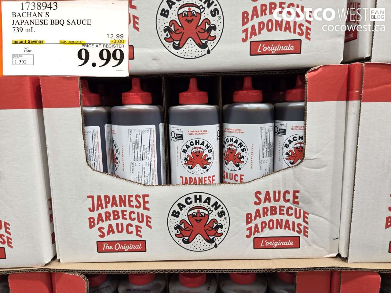 1738943 BACHAN'S JAPANESE BBQ SAUCE 739 ML ($3.00 INSTANT SAVINGS EXPIRES ON 2026-09-27) $9.99