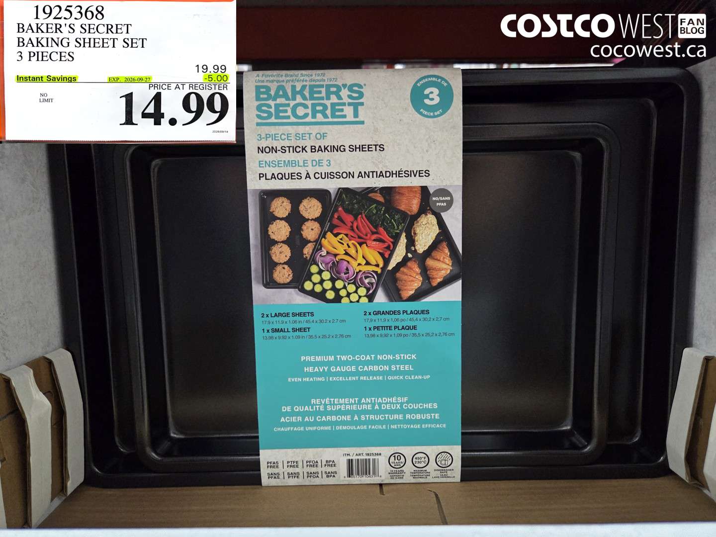 1925368 BAKER'S SECRET BAKING SHEET SET 3 PIECES ($5.00 INSTANT SAVINGS EXPIRES ON 2026-09-27) $14.99