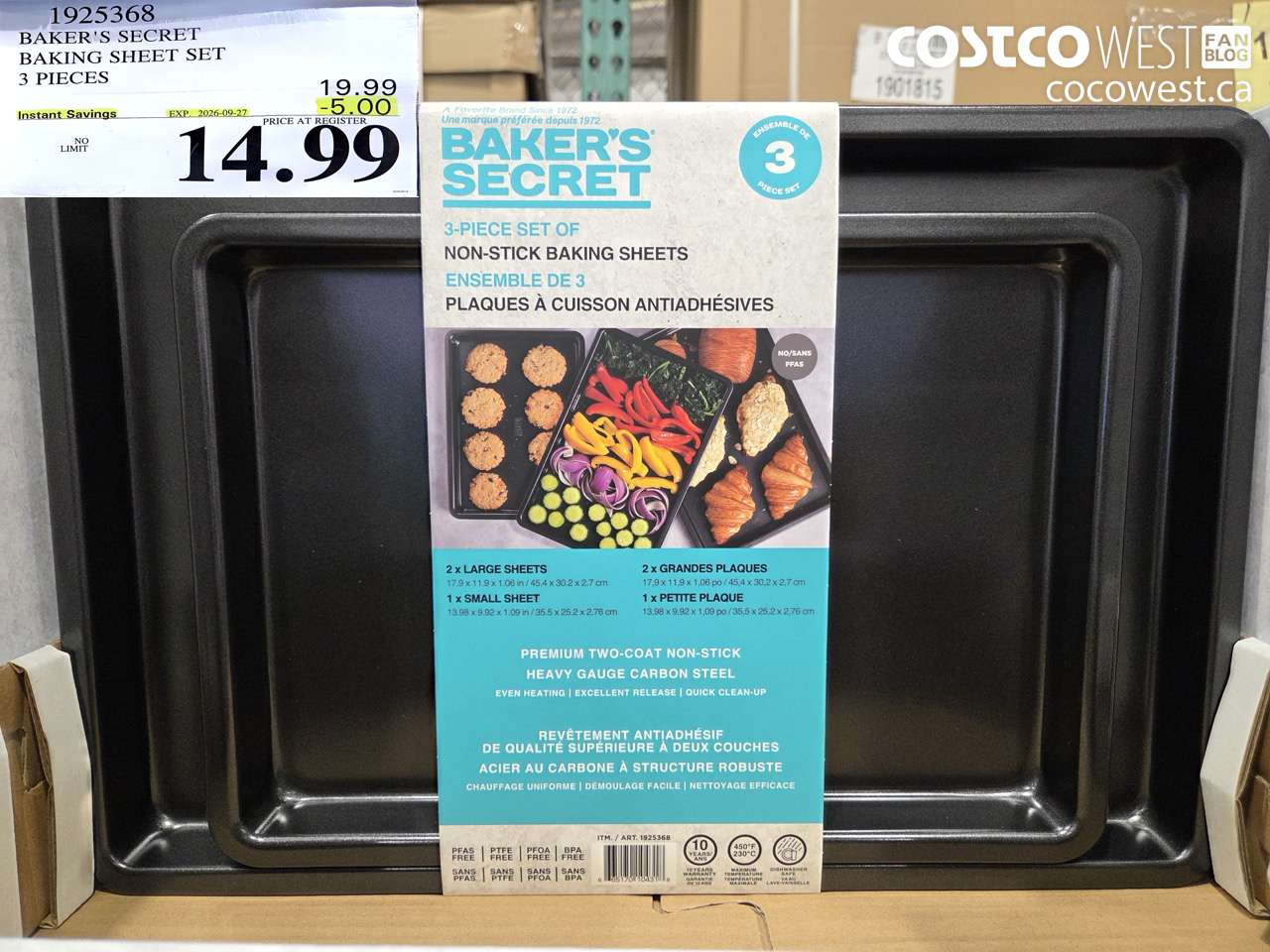 1925368 BAKER'S SECRET BAKING SHEET SET 3 PIECES ($5.00 INSTANT SAVINGS EXPIRES ON 2026-09-27) $14.99