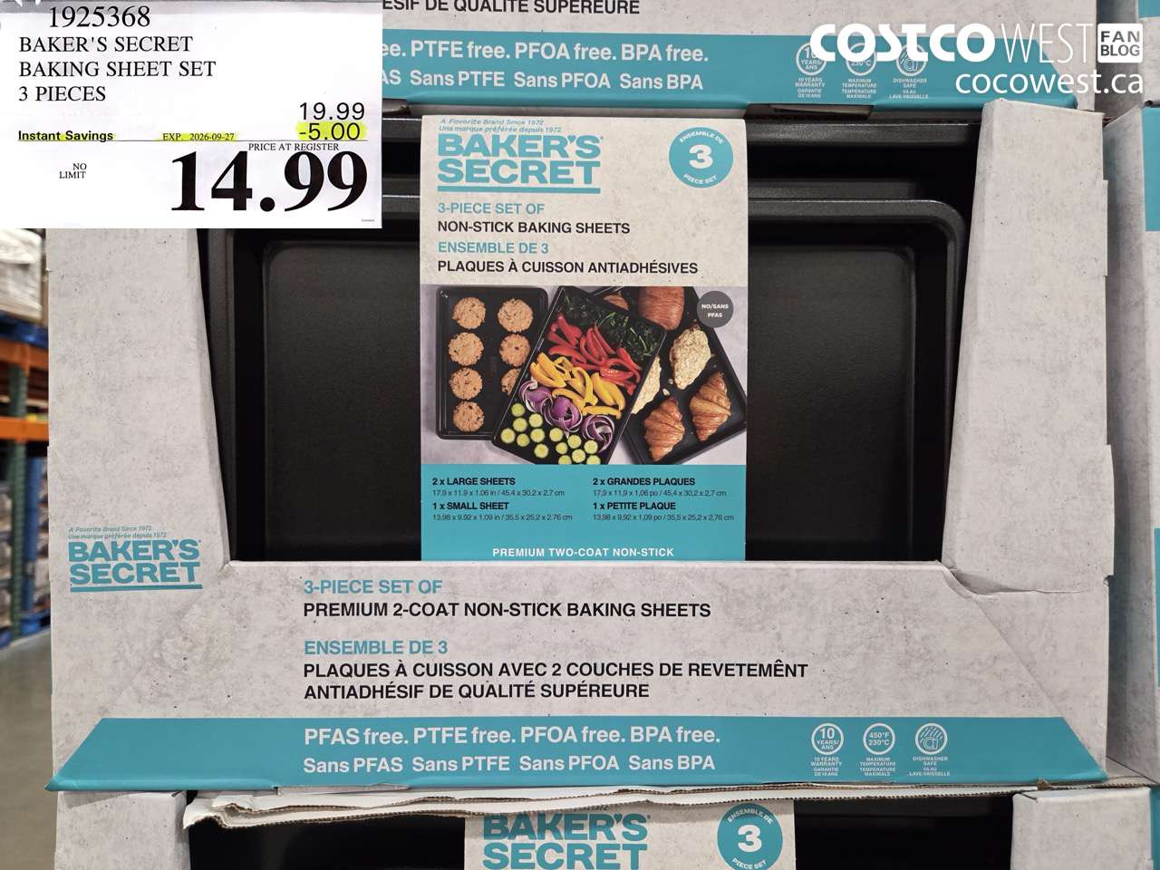 1925368 BAKER'S SECRET BAKING SHEET SET 3 PIECES ($5.00 INSTANT SAVINGS EXPIRES ON 2026-09-27) $14.99