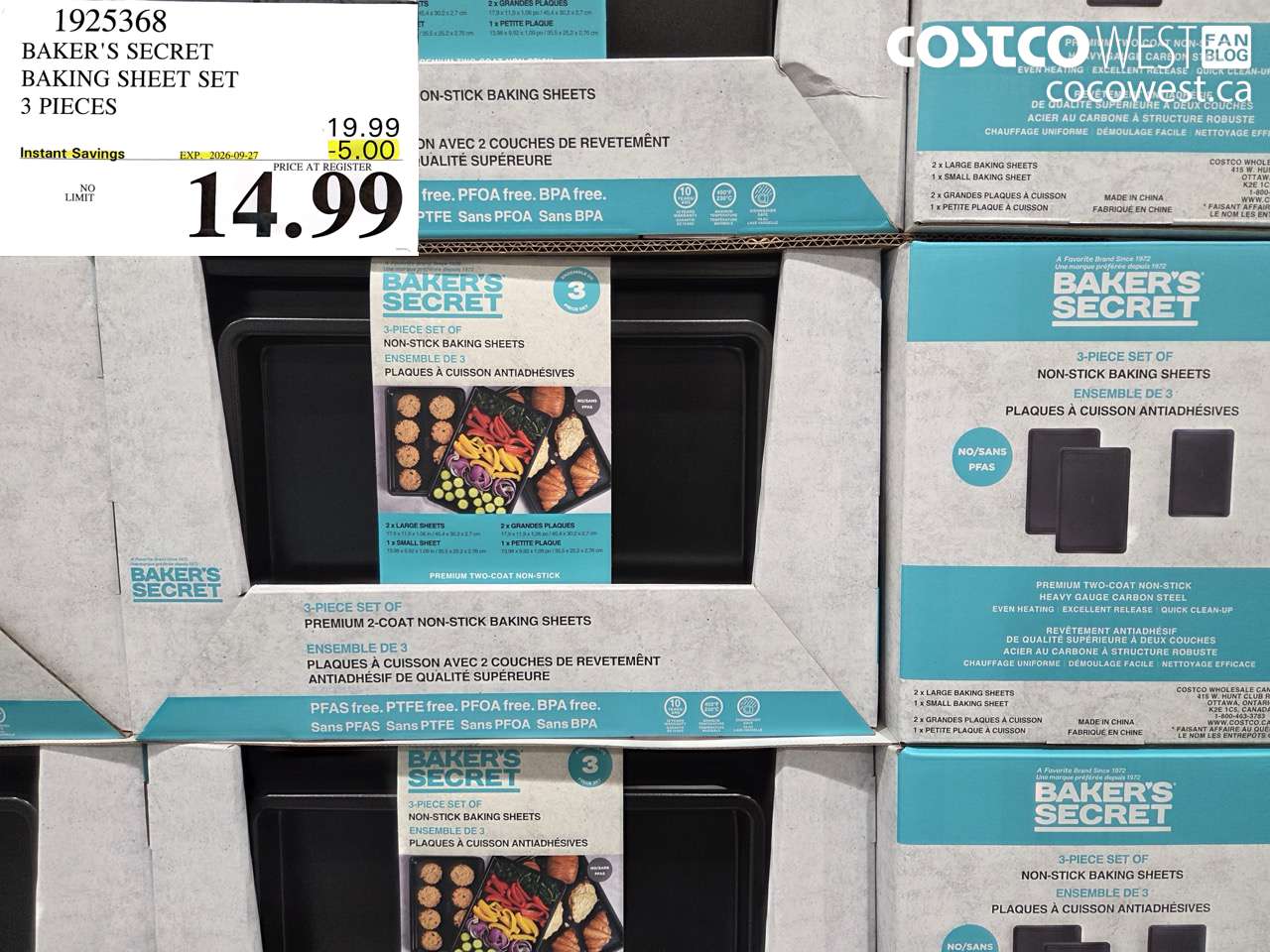 1925368 BAKER'S SECRET BAKING SHEET SET 3 PIECES ($5.00 INSTANT SAVINGS EXPIRES ON 2026-09-27) $14.99