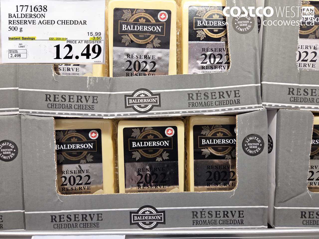 1771638 BALDERSON RESERVE AGED CHEDDAR 500 G ($3.50 INSTANT SAVINGS EXPIRES ON 2026-10-04) $12.49