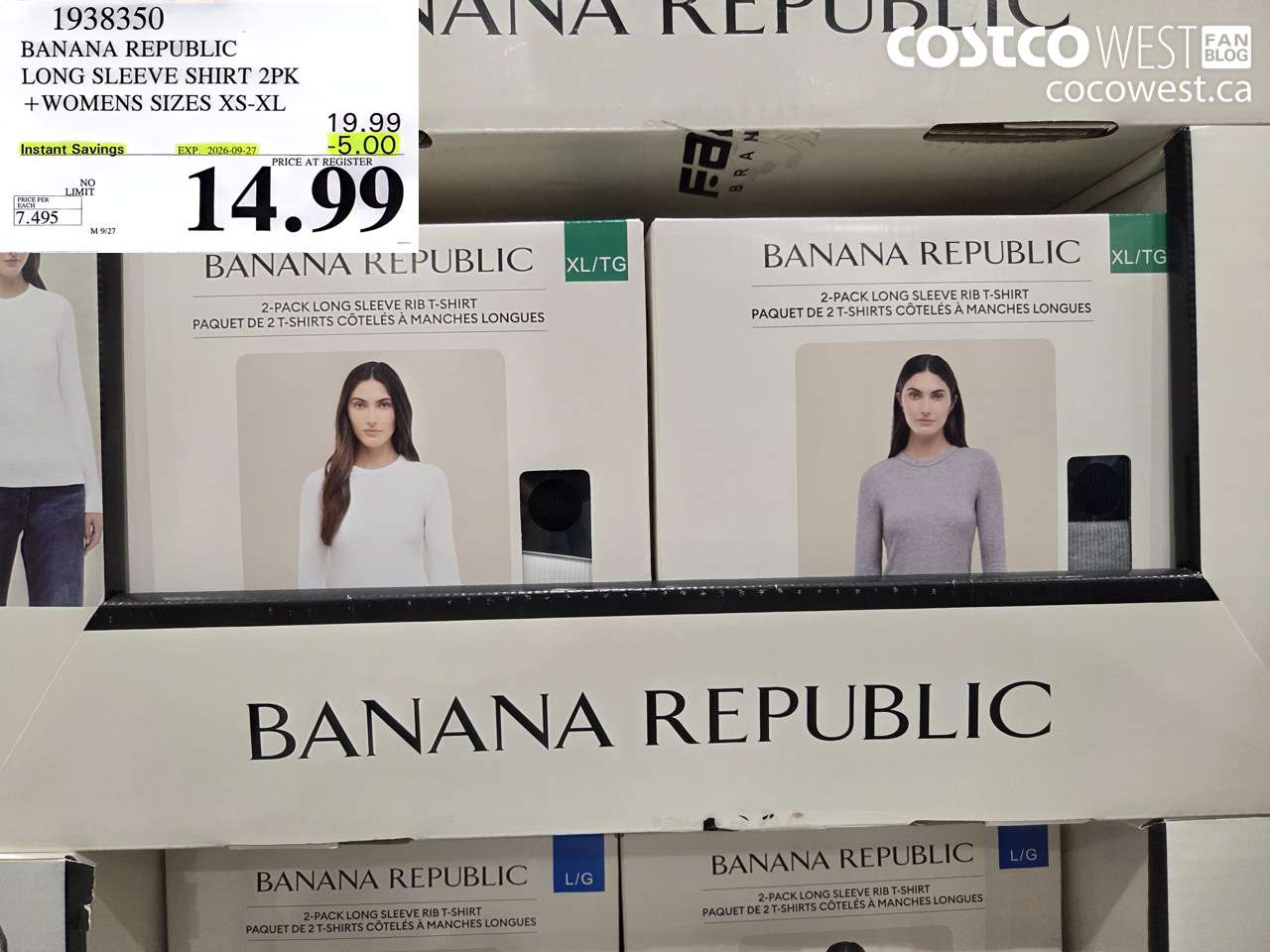 1938350 BANANA REPUBLIC LONG SLEEVE SHIRT 2PK WOMENS SIZES XS-XL ($5.00 INSTANT SAVINGS EXPIRES ON 2026-09-27) $14.99