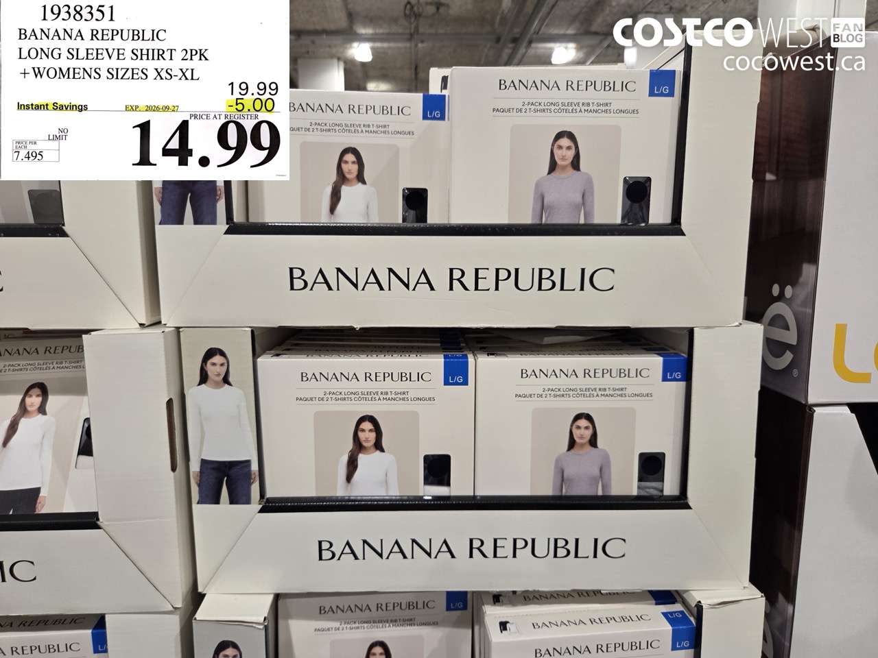 1938351 BANANA REPUBLIC LONG SLEEVE SHIRT 2PK WOMENS SIZES XS-XL ($5.00 INSTANT SAVINGS EXPIRES ON 2026-09-27) $14.99