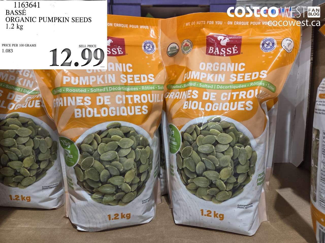 1163641 BASSÉ ORGANIC PUMPKIN SEEDS 1.2 KG $12.99