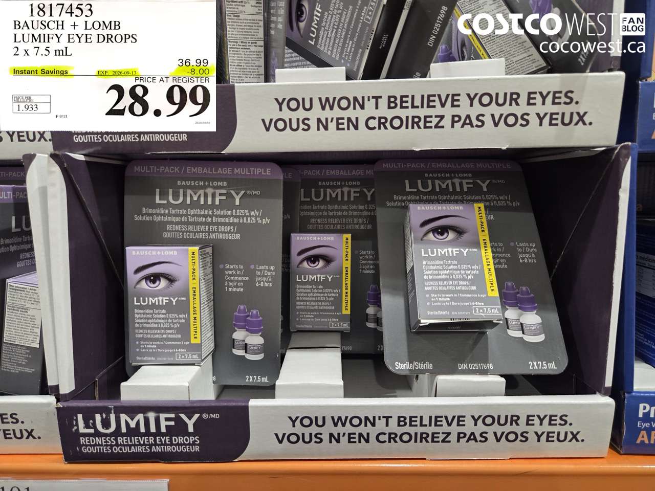1817453 BAUSCH + LOMB LUMIFY EYE DROPS 2 X 7.5 ML ($8.00 INSTANT SAVINGS EXPIRES ON 2026-09-13) $28.99