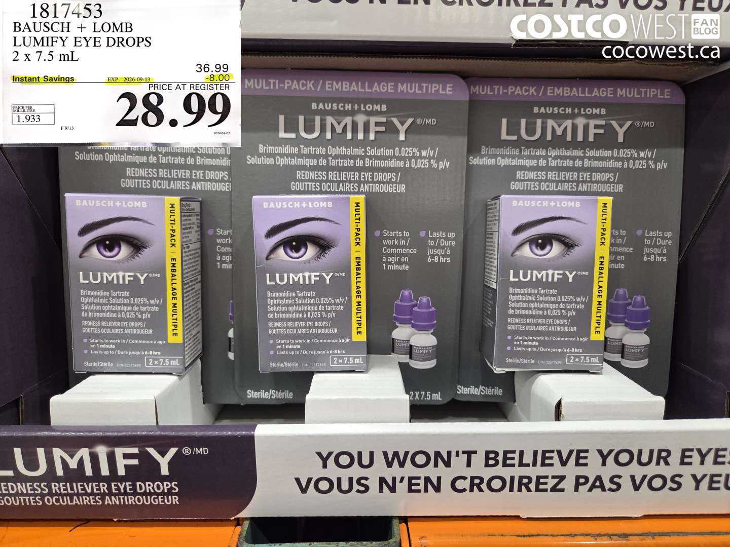 1817453 BAUSCH + LOMB LUMIFY EYE DROPS 2 X 7.5 ML ($8.00 INSTANT SAVINGS EXPIRES ON 2026-09-13) $28.99