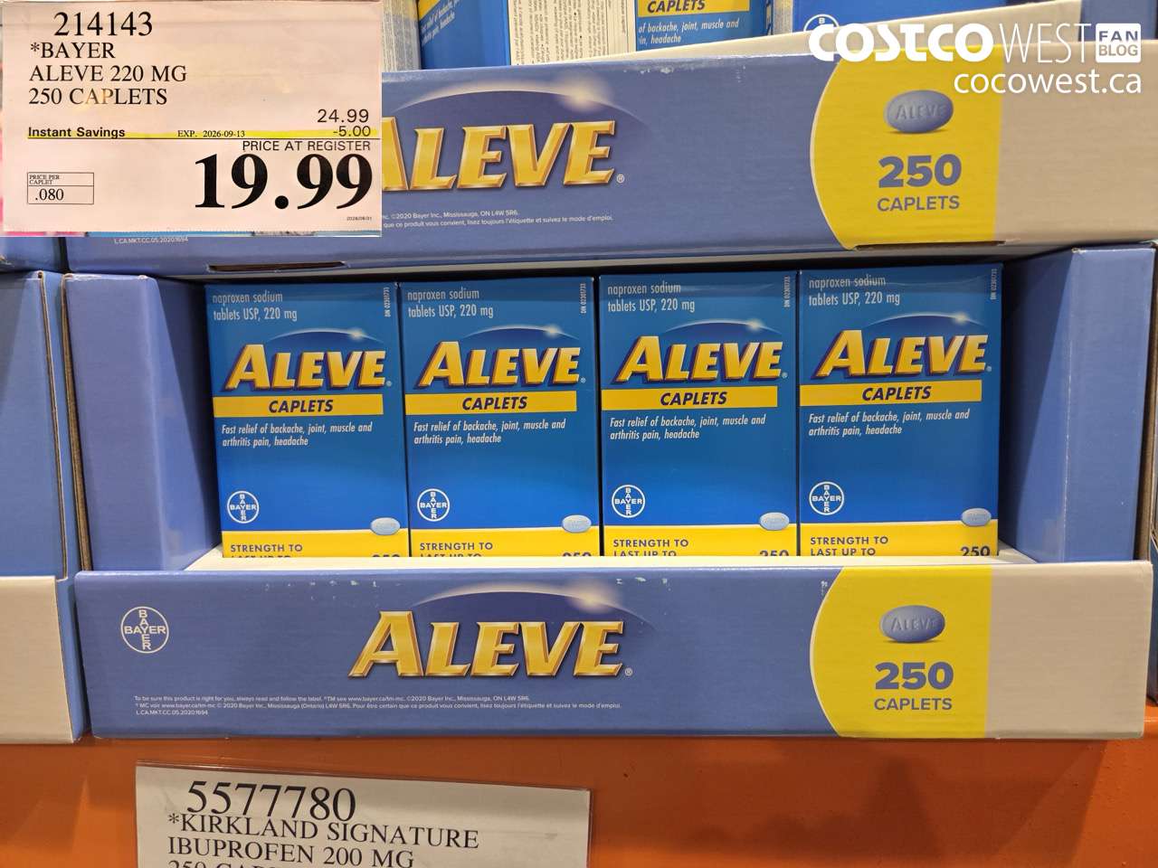 214143 BAYER ALEVE 220 MG 250 CAPLETS ($5.00 INSTANT SAVINGS EXPIRES ON 2026-09-13) $19.99