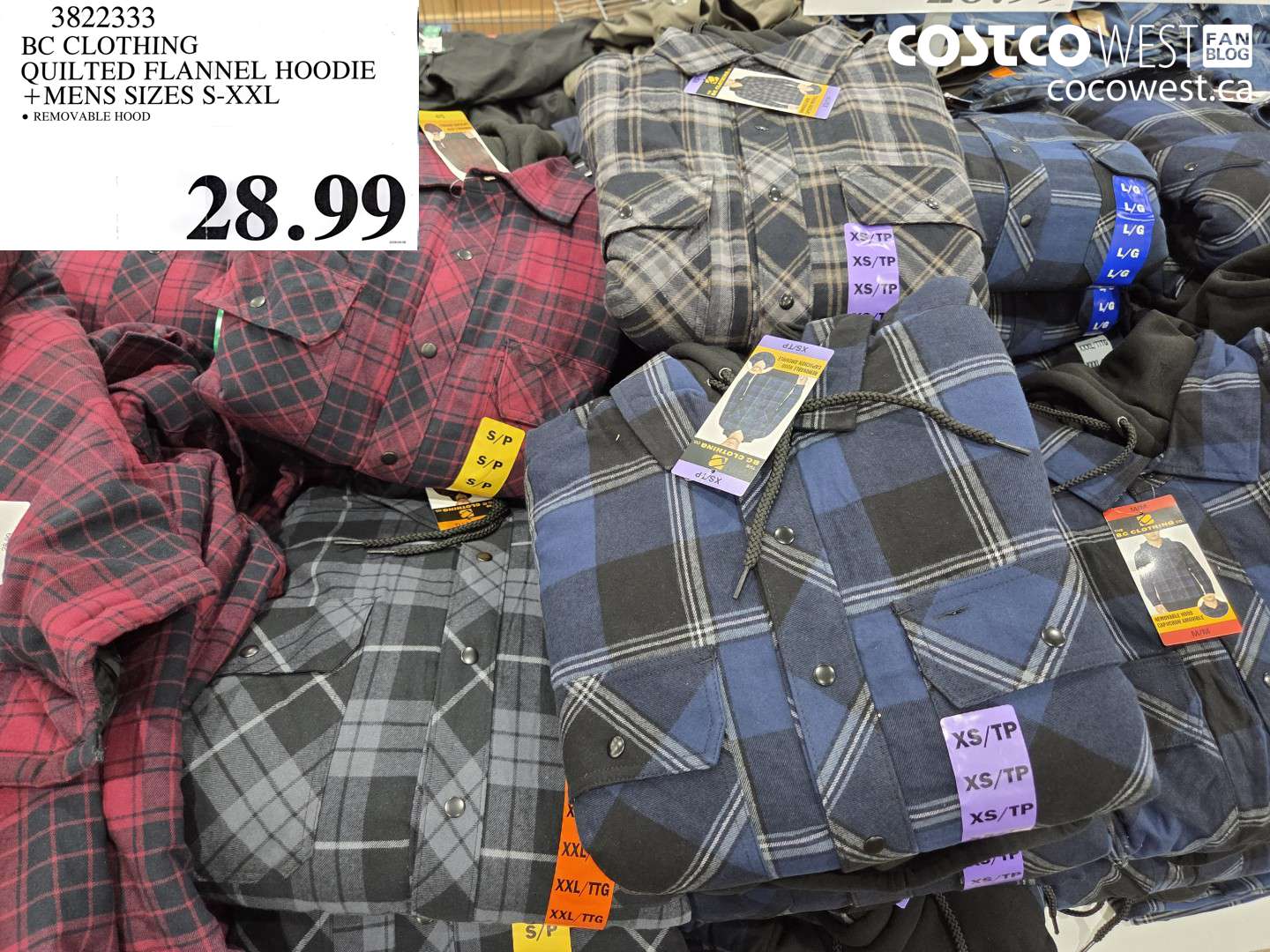 3822333 BC CLOTHING QUILTED FLANNEL HOODIE MENS SIZES S-XXL $28.99