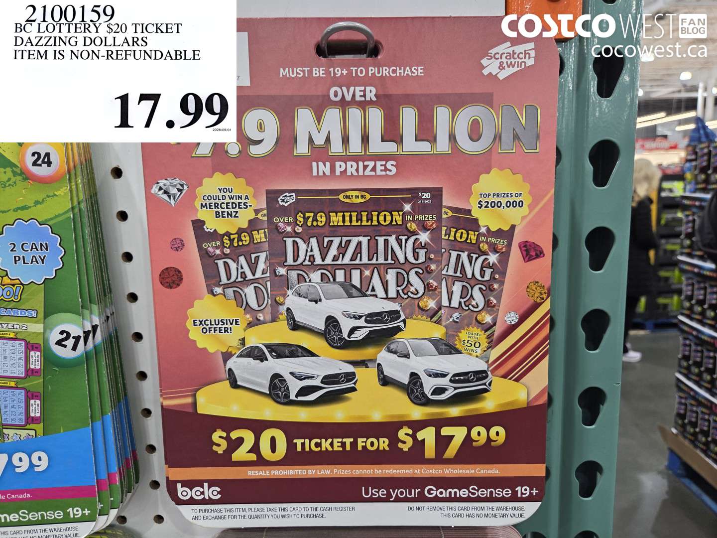 2100159 BC LOTTERY $20 TICKET DAZZING DOLLARS ITEM IS NON-REFUNDABLE $17.99