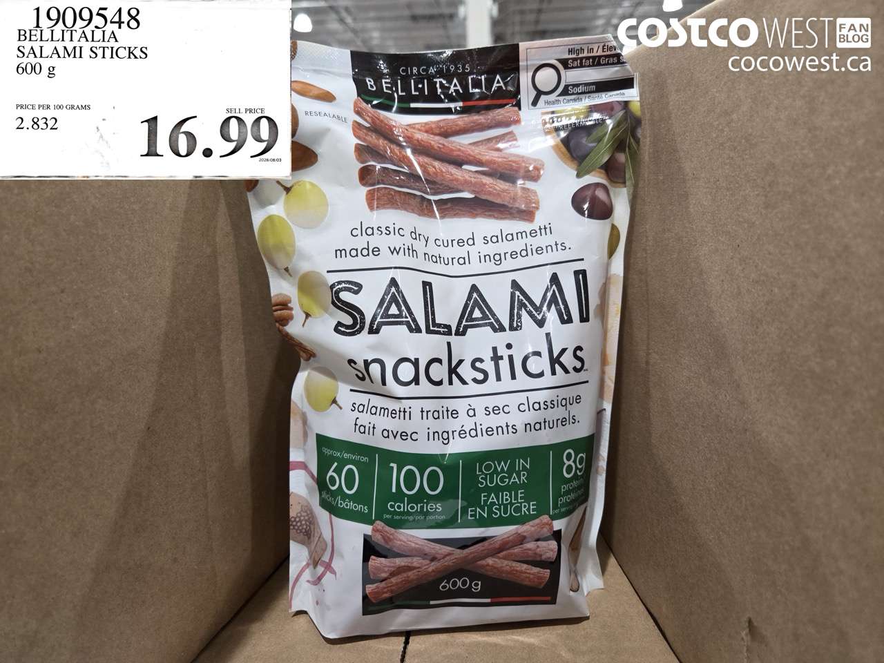 1909548 BELLITALIA SALAMI STICKS 600 G $16.99