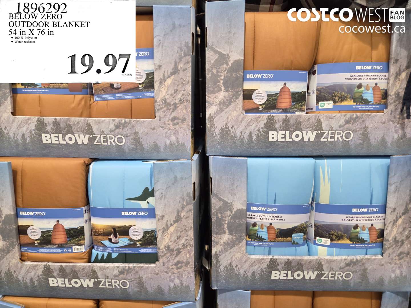 1896292 BELOW ZERO OUTDOOR BLANKET 54 IN X 76 IN $19.97
