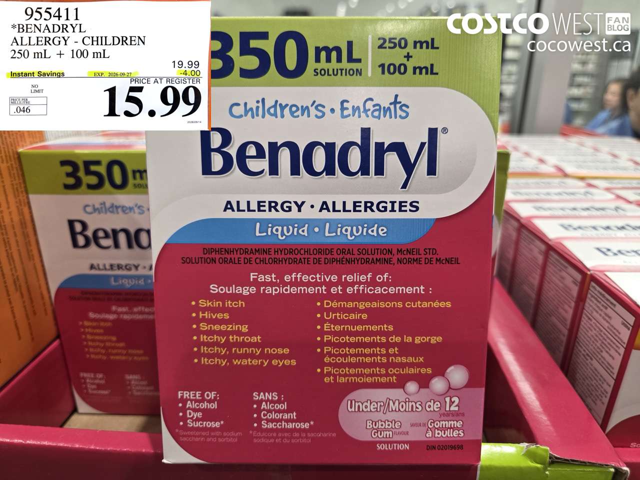 955411 BENADRYL ALLERGY - CHILDREN 250 ML + 100 ML ($4.00 INSTANT SAVINGS EXPIRES ON 2026-09-27) $15.99