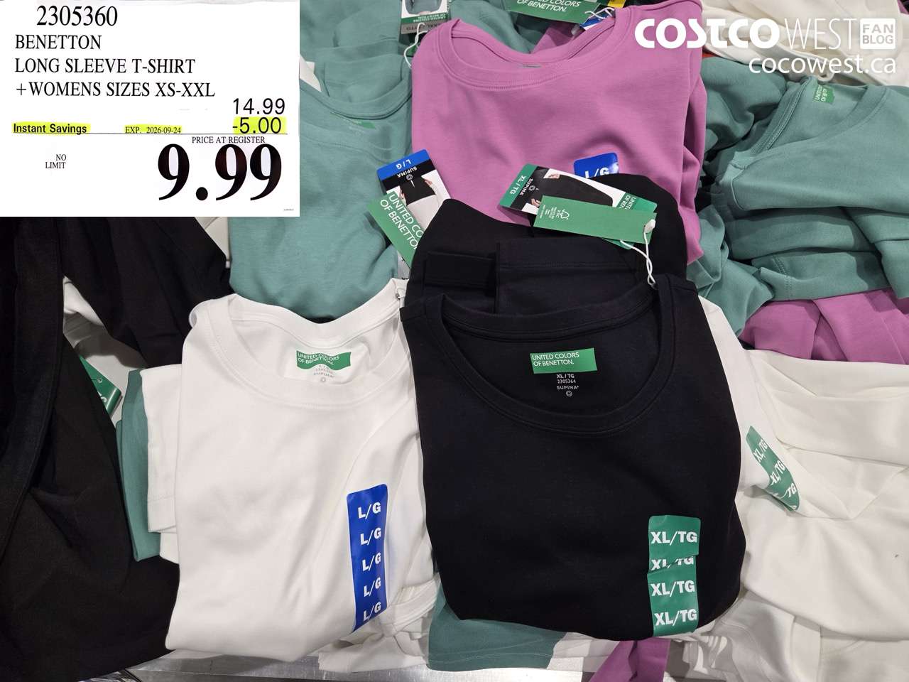 2305360 BENETTON LONG SLEEVE T-SHIRT WOMENS SIZES XS-XXL ($5.00 INSTANT SAVINGS EXPIRES ON 2026-09-24) $9.99