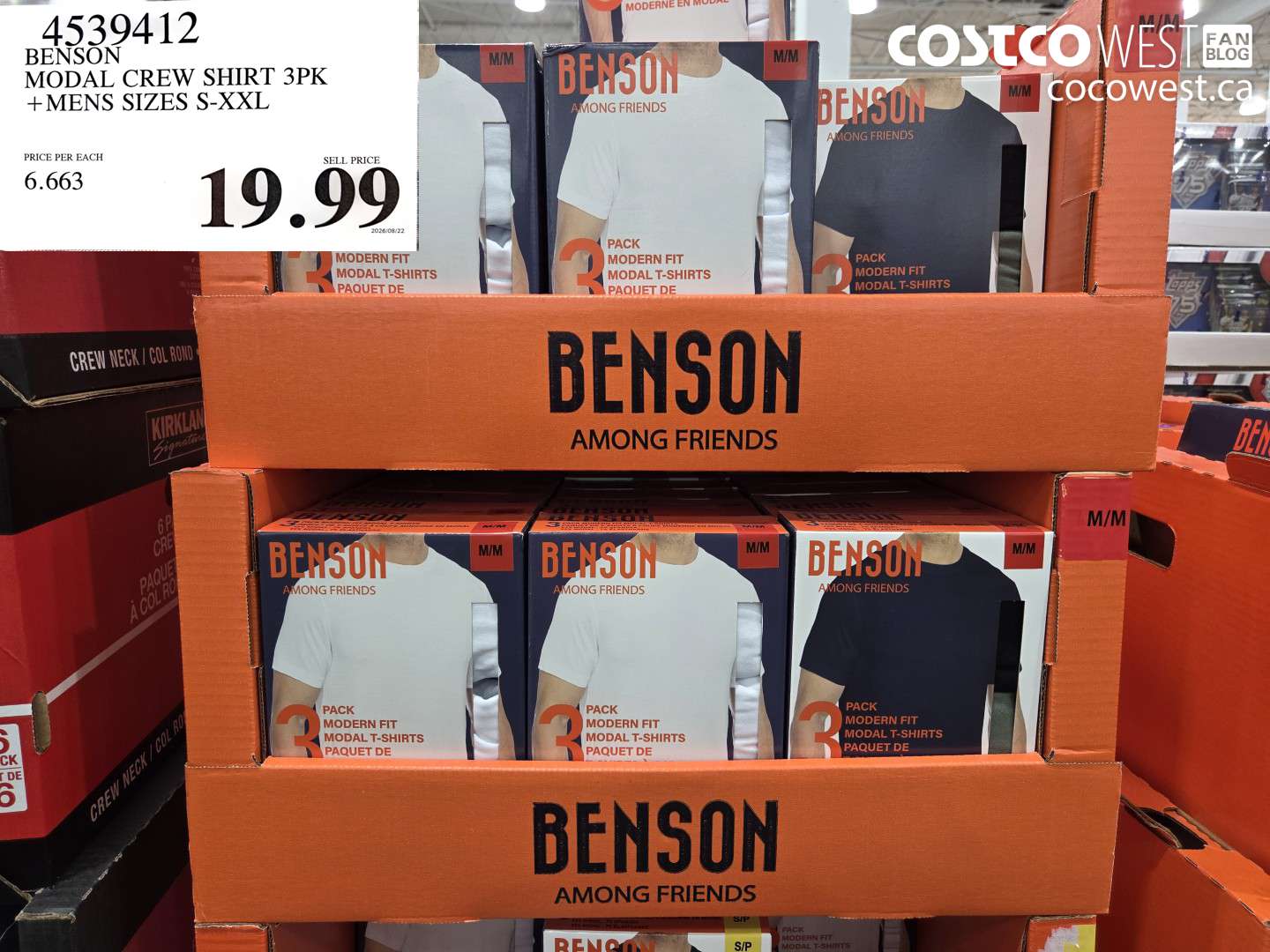 4539412 BENSON MODAL CREW SHIRT 3PK + MENS SIZES S-XXL $19.99