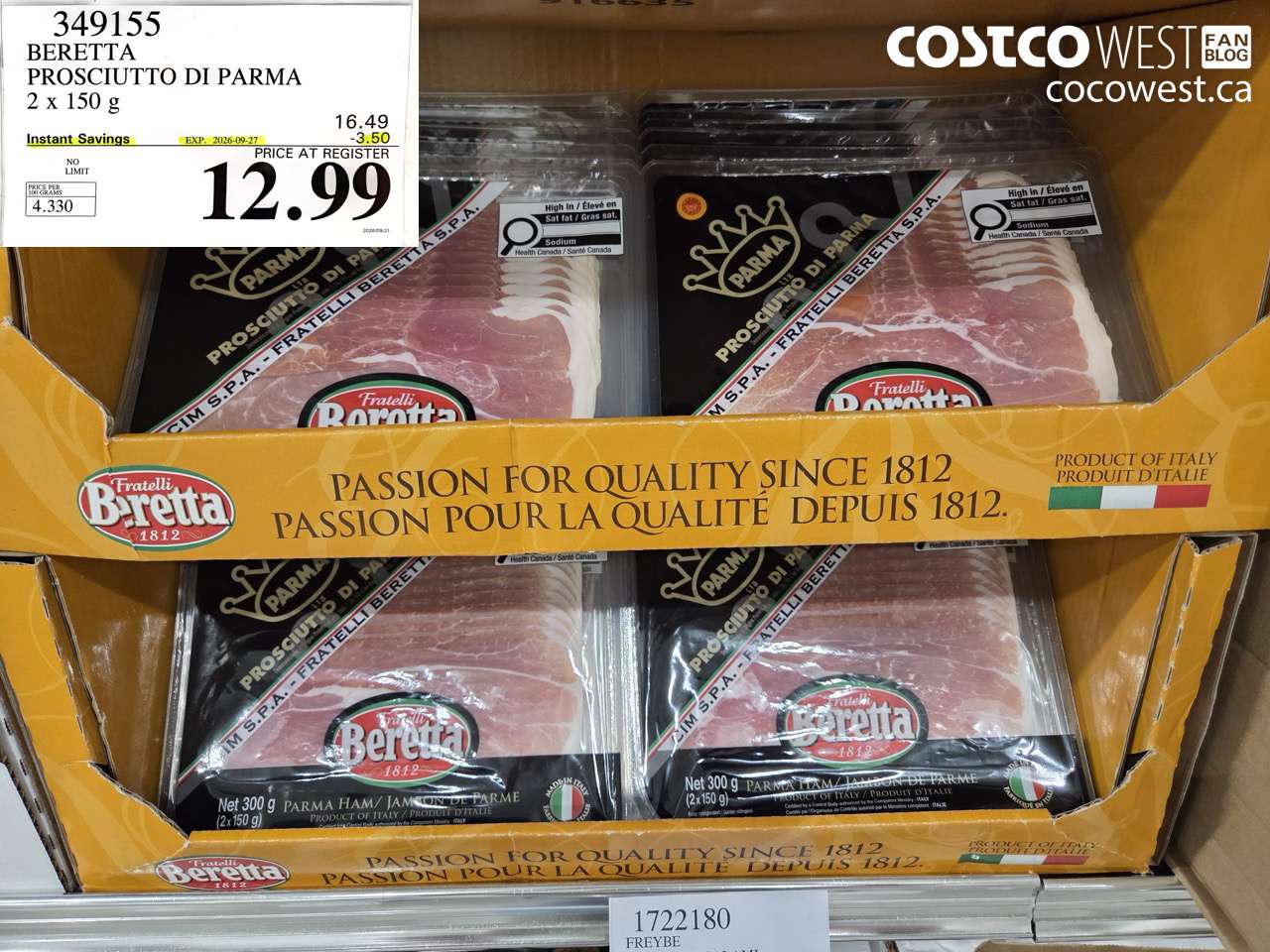 349155 BERETTA PROSCIUTTO DI PARMA 2 X 150 G ($3.50 INSTANT SAVINGS EXPIRES ON 2026-09-27) $12.99