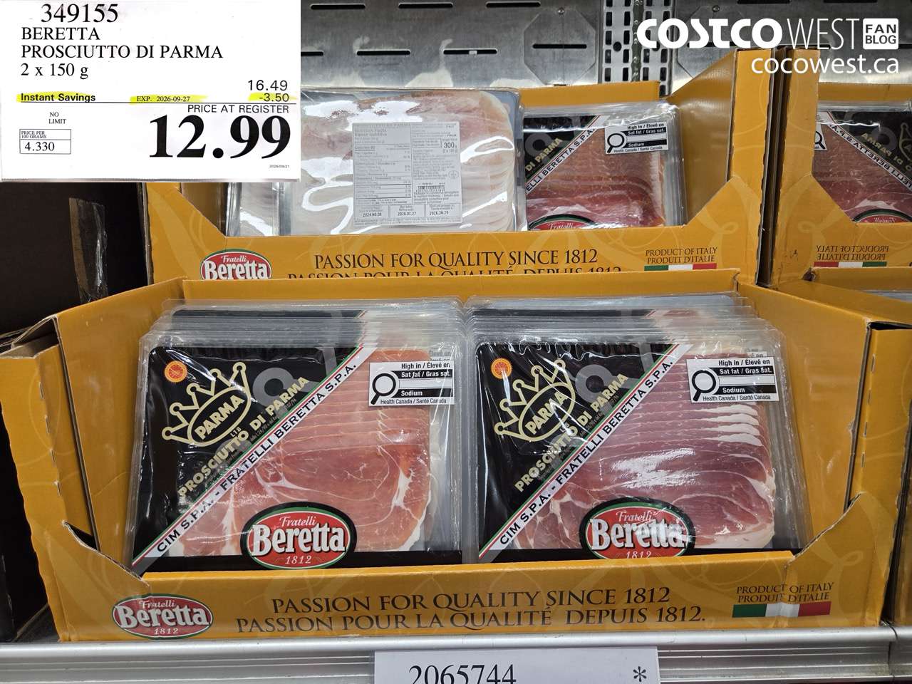 349155 BERETTA PROSCIUTTO DI PARMA 2 X 150 G ($3.50 INSTANT SAVINGS EXPIRES ON 2026-09-27) $12.99