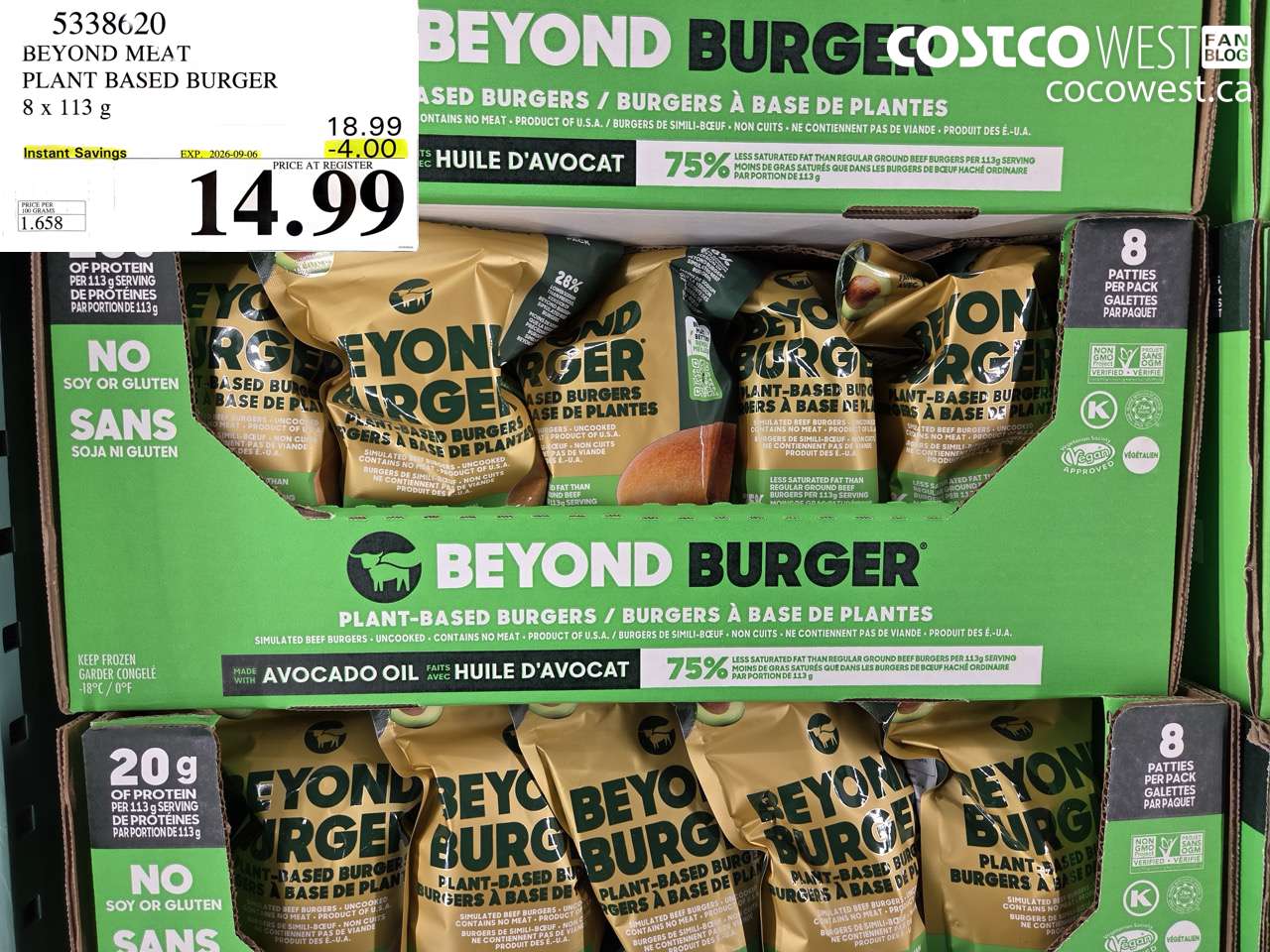5338620 BEYOND MEAT PLANT BASED BURGER 8 X 113 G ($4.00 INSTANT SAVINGS EXPIRES ON 2026-09-06) $14.99