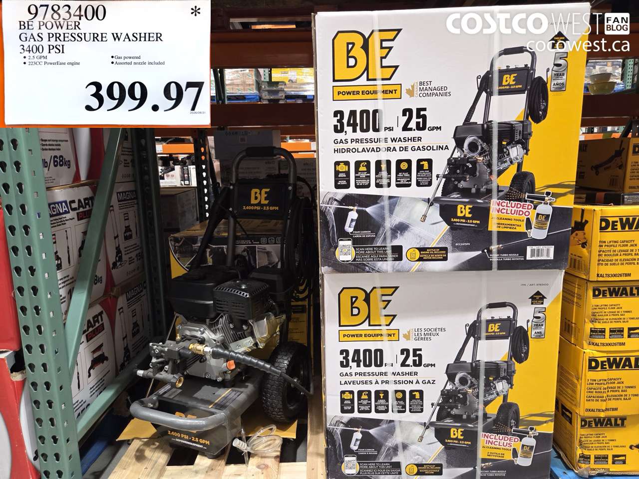 9783400 BE POWER GAS PRESSURE WASHER 3400 PSI $399.97