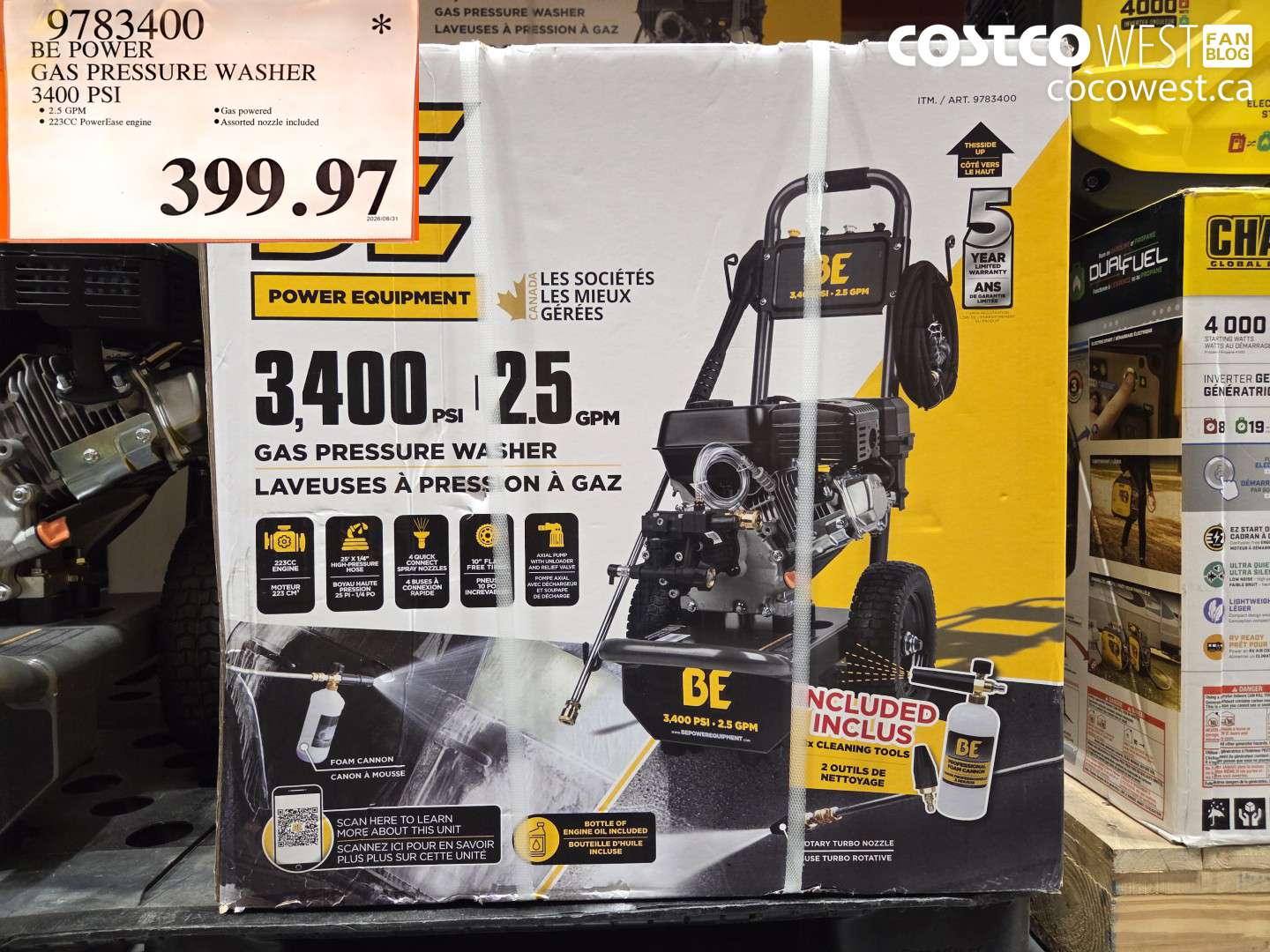 9783400 BE POWER GAS PRESSURE WASHER 3400 PSI $399.97