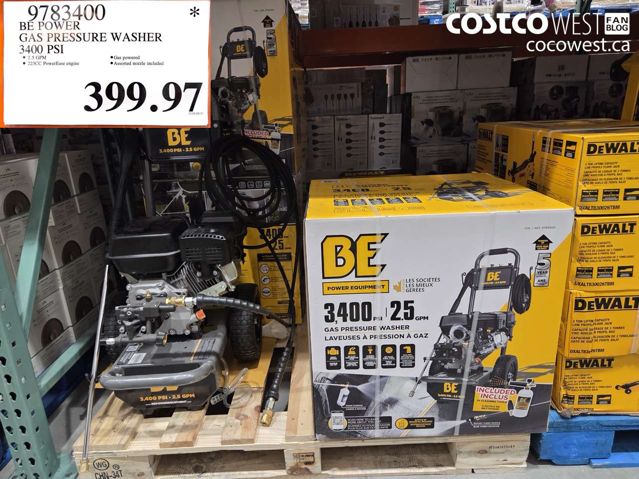9783400 BE POWER GAS PRESSURE WASHER 3400 PSI $399.97